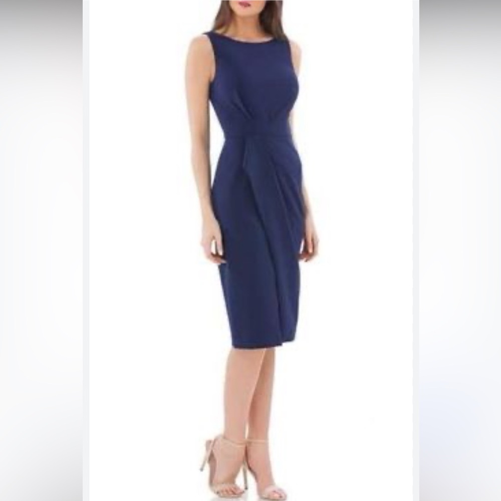 JS COLLECTION SIZE 4 SLEEVELESS SURPLICE PLEAT DRESS navy blue pleated cocktail